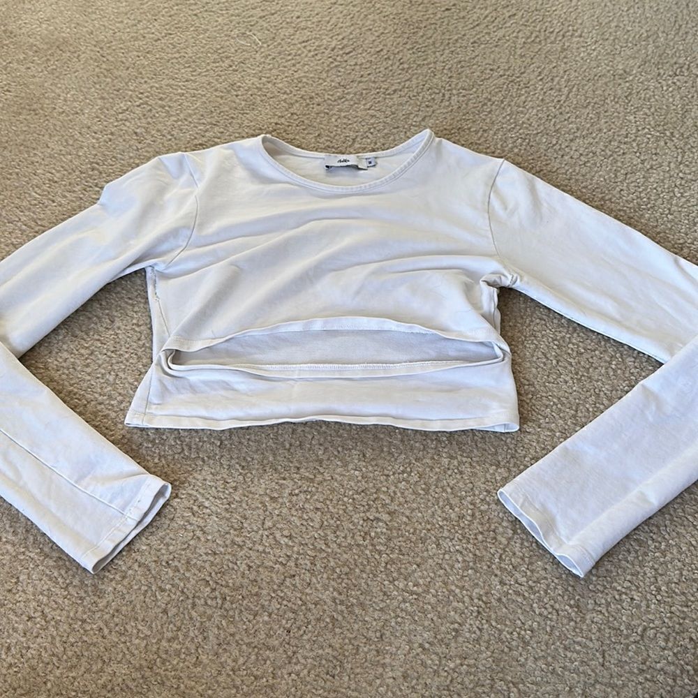 Adika White Long Sleeve Cropped Cutout Tee